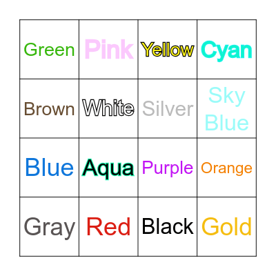 Colours Bingo Card