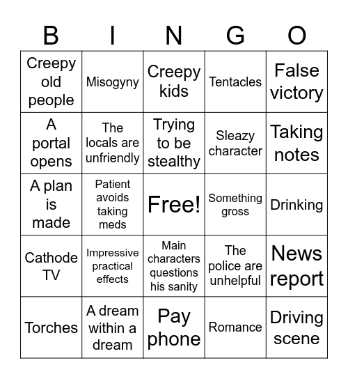 In the Mouth of Madness Bingo Card