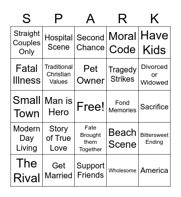 Nicholas Sparks Books Bingo Card