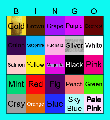Colors and Numbers Bingo Card