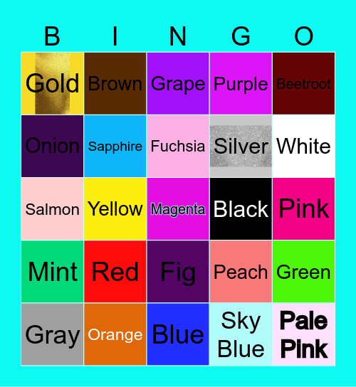 Colors Name Bingo Card