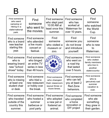 Waterman PreWeek BINGO Card