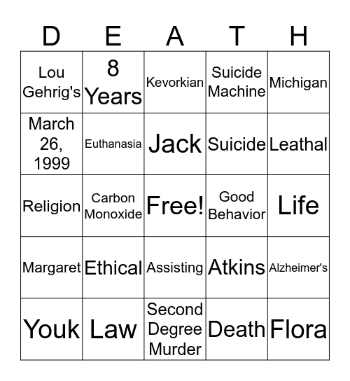 Dr. Jack "Death" Kevorkian Bingo Card