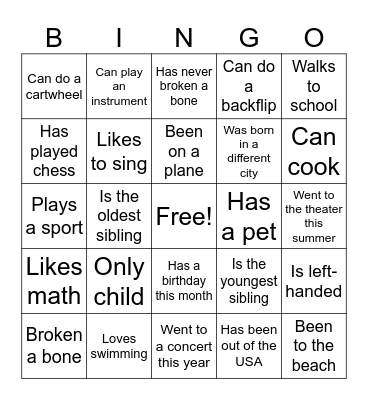 Get To Know You Bingo!C Bingo Card