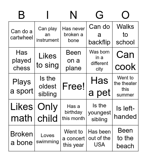 Get To Know You Bingo!C Bingo Card