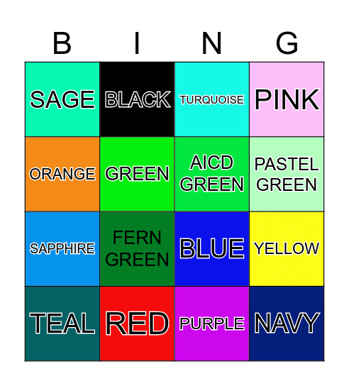 COLOURS AND NUMBERS Bingo Card