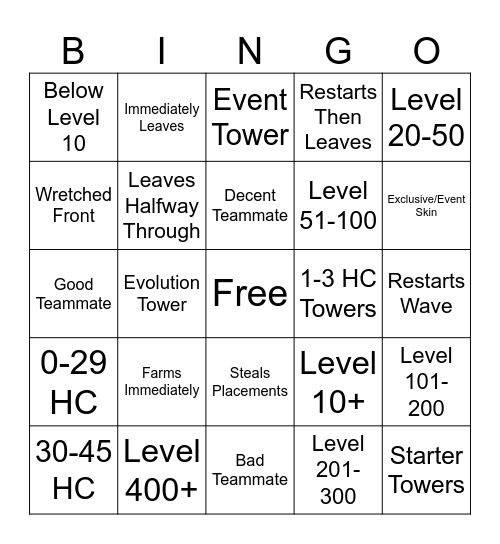 TDS Bingo Card