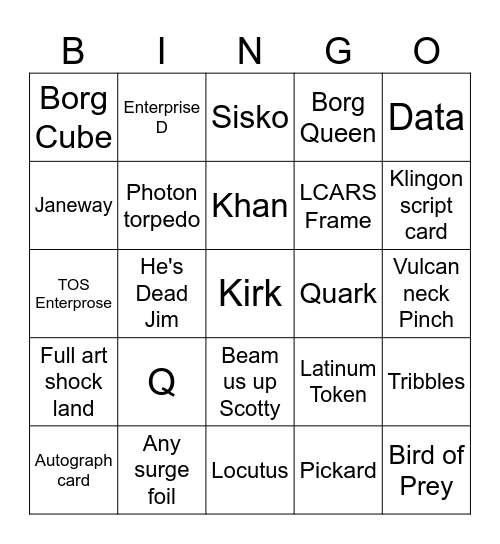 Star Trek Collector Bingo Card