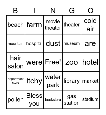 Boost Up 3: Unit 8: Fun Places Bingo Card