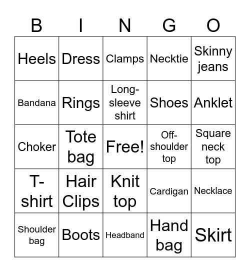 Fashion BINGO! Bingo Card