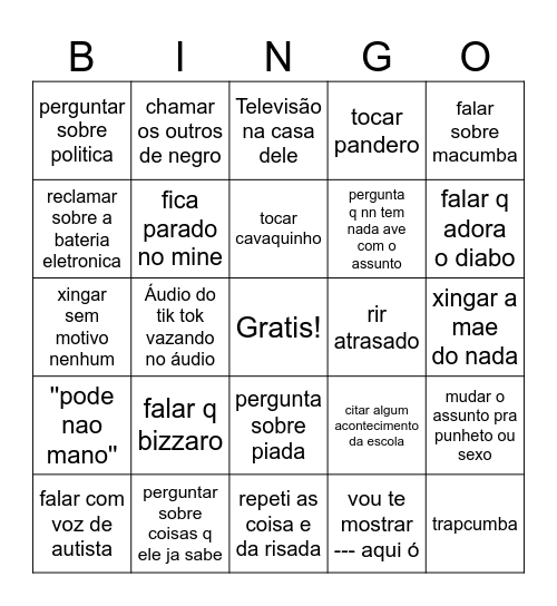 bingo do gabriel oculto Bingo Card