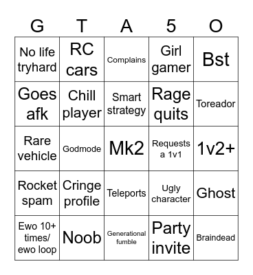 GTA bingo Card