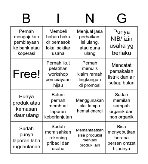 UMKM Hijau Bingo Card