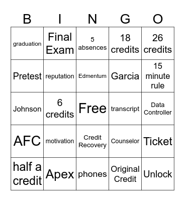 Reconnection Bingo Card