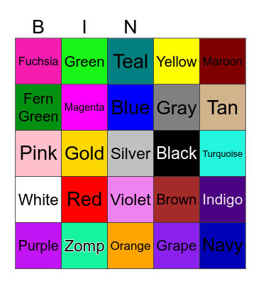 Color Bingo! Bingo Card