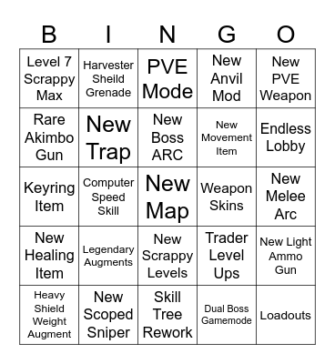 October Update Bingo Card