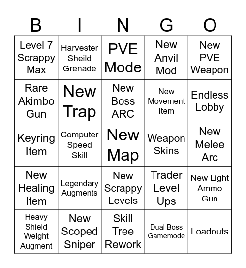 October Update Bingo Card