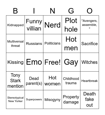 Marvel Bingo Card