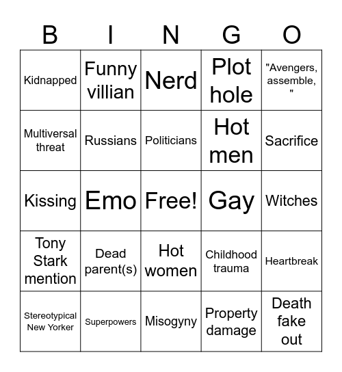 Marvel Bingo Card