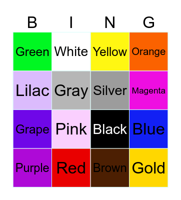 Colors Bingo Card