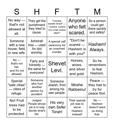 Parsha of the Week Shoftim Bingo Card