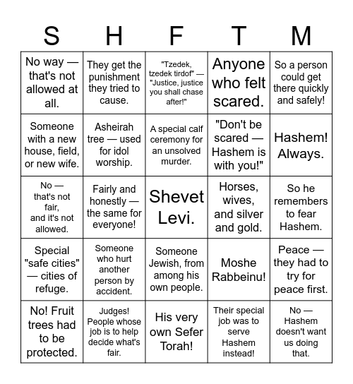 Parsha of the Week Shoftim Bingo Card