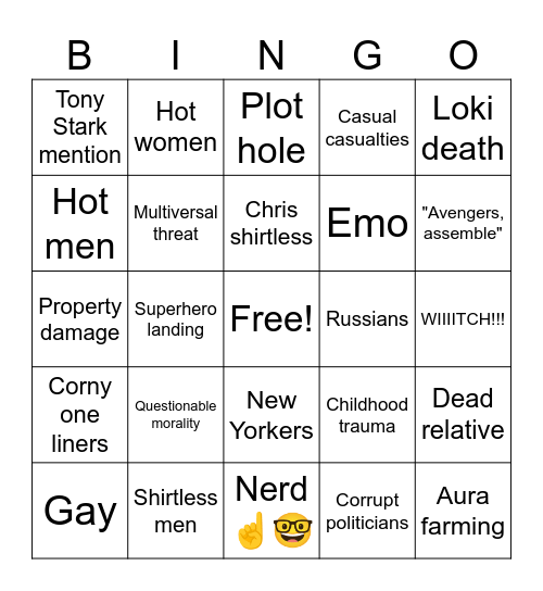 Marvel Bingo Card