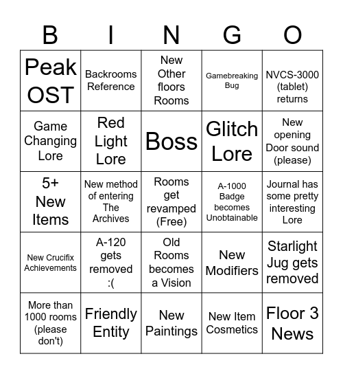 Doors Archives Update Bingo Card