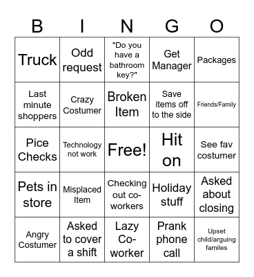 Retail  Bingo Card
