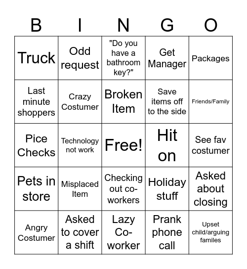 Retail  Bingo Card
