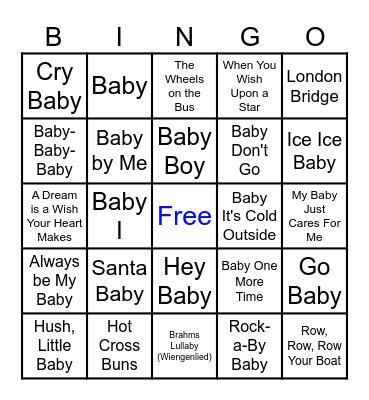 Baby Shower Music Bingo Card