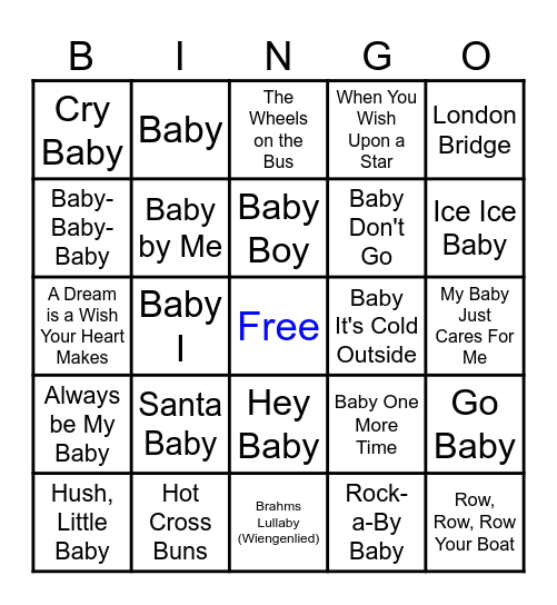 Baby Shower Music Bingo Card
