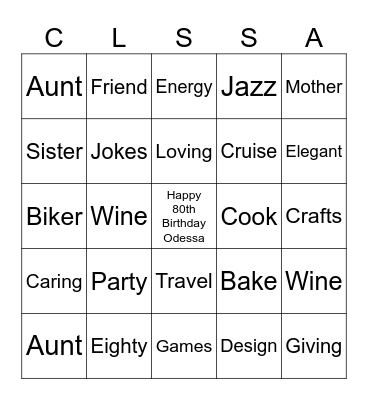 Claudia Birthday Bingo Card