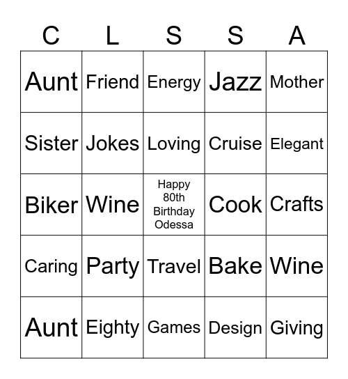 Claudia Birthday Bingo Card