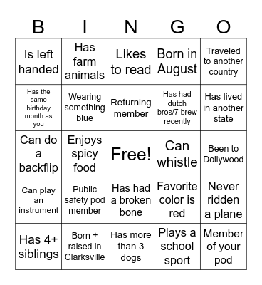 MYC Get to Know People Bingo! Bingo Card