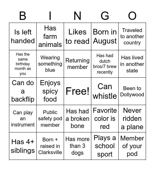 MYC Get to Know People Bingo! Bingo Card