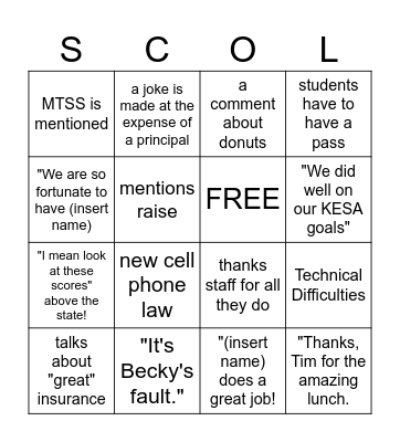 Secret Staff PD Bingo Card