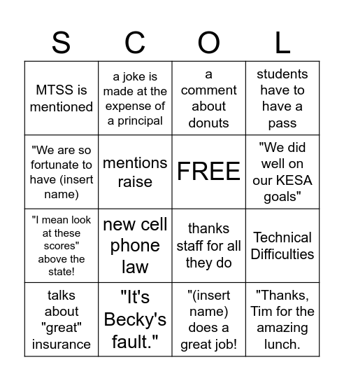 Secret Staff PD Bingo Card