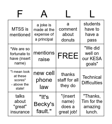 Secret Staff PD Bingo Card