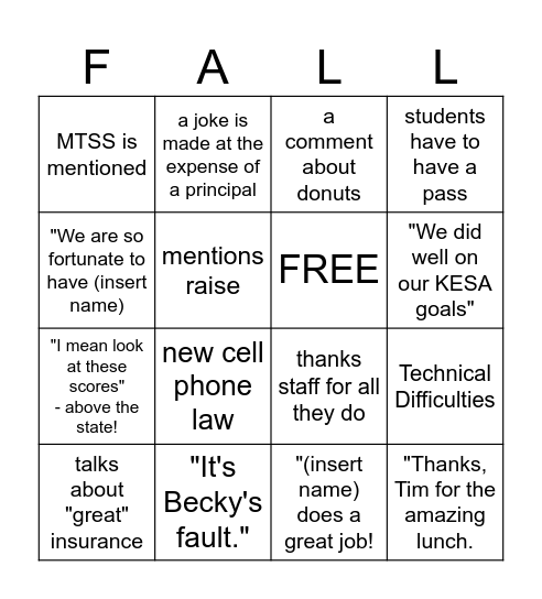 Secret Staff PD Bingo Card