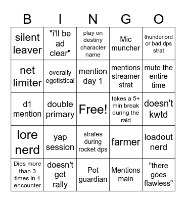 Destiny 2 Lfg Bingo Card