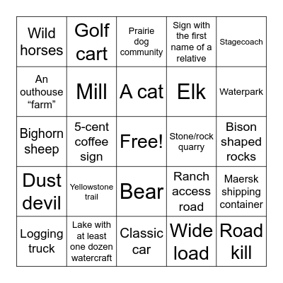 Interstate 90 Bingo Card