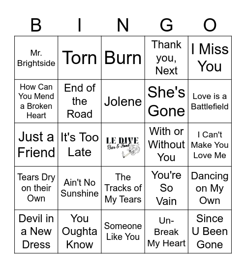 Breaking Up Is Hard To Do Bingo Card