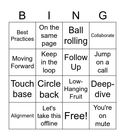 Corporate Lingo Bingo Card
