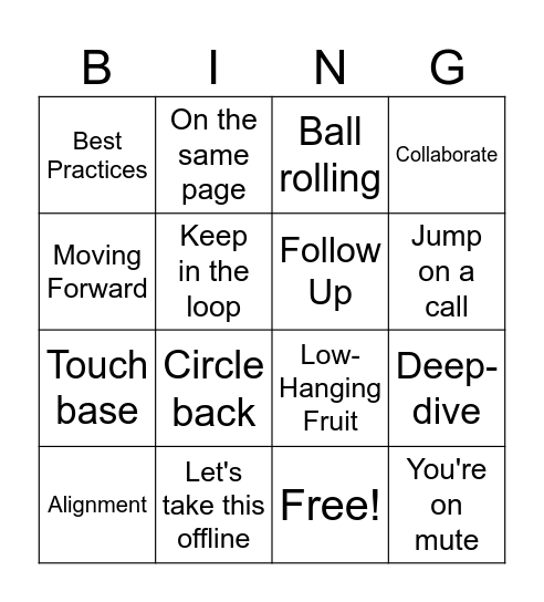 Corporate Lingo Bingo Card