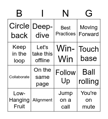 Corporate Lingo Bingo Card