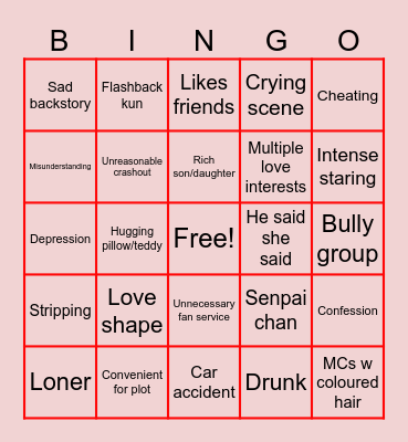 Romance Anime Bingo Card