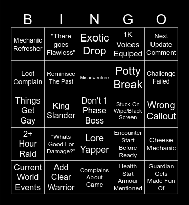 Raid Night Bingo Card