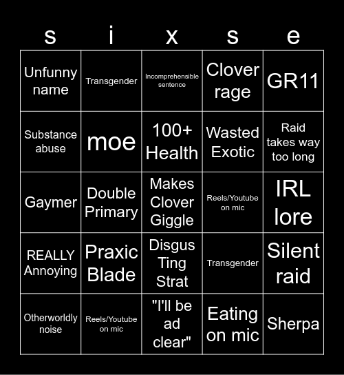 Smevly ♥ Clover Bingo Card