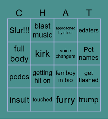 Vrchat bingo Card